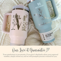 Custom Monogram Tumbler With Straw Gift For Bestie Initial Monogrammed Tumbler Birthday Gift Monogram Engraved Tumbler With Handle Letter