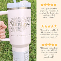 Personalized Memaw Tumbler With Straw Gift For Memaw Engraved Tumbler With Handle Mothers Day Gift Memaw Travel Cup Grandmother Cup Grandkid