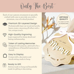Personalized Mama Ornament Gift for Mother Ornament Laser Engraved Mothers Day Gift From Kids Mama Keepsake 3D With Kids Name Wood Year EST