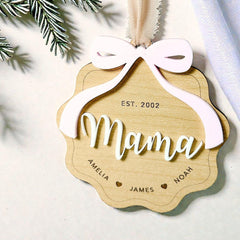 Personalized Mama Ornament Gift for Mother Ornament Laser Engraved Mothers Day Gift From Kids Mama Keepsake 3D With Kids Name Wood Year EST