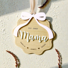 Personalized Mama Ornament Gift for Mother Ornament Laser Engraved Mothers Day Gift From Kids Mama Keepsake 3D With Kids Name Wood Year EST