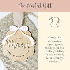 Personalized Mama Ornament Gift for Mother Ornament Laser Engraved Mothers Day Gift From Kids Mama Keepsake 3D With Kids Name Wood Year EST