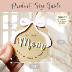 Custom Mom Ornament Gift For Mother Ornament Laser Engraved Mothers Day Gift from Kids to Mom Keepsake 3D Wooden EST With Kid Name Year Bow
