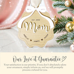 Custom Mom Ornament Gift For Mother Ornament Laser Engraved Mothers Day Gift from Kids to Mom Keepsake 3D Wooden EST With Kid Name Year Bow