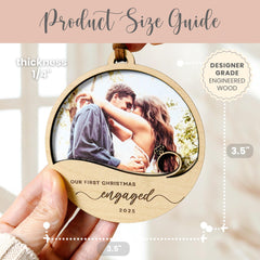 Custom Engagement Photo Ornament Gift for Couple Engaged Photo Ornament Laser Engraved Engagement Gift Picture Engaged Keepsake Name Date