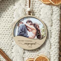 Custom Engagement Photo Ornament Gift for Couple Engaged Photo Ornament Laser Engraved Engagement Gift Picture Engaged Keepsake Name Date