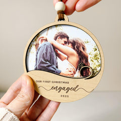 Custom Engagement Photo Ornament Gift for Couple Engaged Photo Ornament Laser Engraved Engagement Gift Picture Engaged Keepsake Name Date