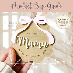 Personalized Mama Ornament Gift for Mother Ornament Laser Engraved Mothers Day Gift From Kids Mama Keepsake 3D With Kids Name Wood Year EST