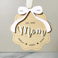 Personalized Mama Ornament Gift for Mother Ornament Laser Engraved Mothers Day Gift From Kids Mama Keepsake 3D With Kids Name Wood Year EST