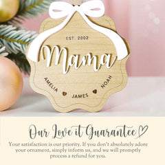 Personalized Mama Ornament Gift for Mother Ornament Laser Engraved Mothers Day Gift From Kids Mama Keepsake 3D With Kids Name Wood Year EST