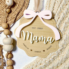 Personalized Mama Ornament Gift for Mother Ornament Laser Engraved Mothers Day Gift From Kids Mama Keepsake 3D With Kids Name Wood Year EST