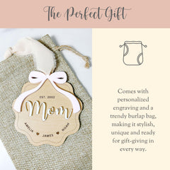 Custom Mom Ornament Gift For Mother Ornament Laser Engraved Mothers Day Gift from Kids to Mom Keepsake 3D Wooden EST With Kid Name Year Bow
