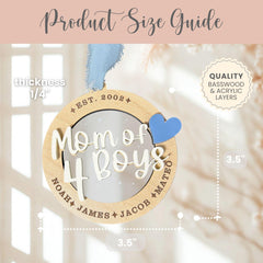 Mom of Boys Ornament Product Size Guide