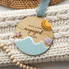 Personalized Engaged Beach Ornament Gift for Engaged Couple Christmas Gift 1st Christmas Engaged Ornament Engraved New Couple Keepsake Name