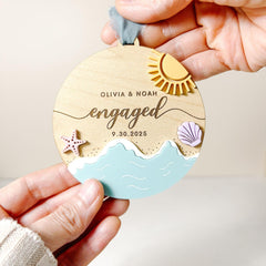 Personalized Engaged Beach Ornament Gift for Engaged Couple Christmas Gift 1st Christmas Engaged Ornament Engraved New Couple Keepsake Name