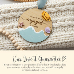 Personalized Engaged Beach Ornament Gift for Engaged Couple Christmas Gift 1st Christmas Engaged Ornament Engraved New Couple Keepsake Name