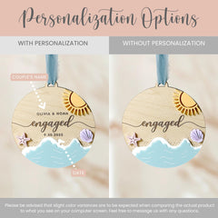 Personalized Engaged Beach Ornament Gift for Engaged Couple Christmas Gift 1st Christmas Engaged Ornament Engraved New Couple Keepsake Name