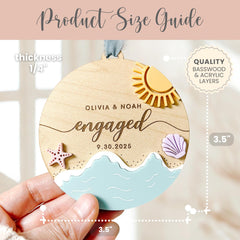 Personalized Engaged Beach Ornament Gift for Engaged Couple Christmas Gift 1st Christmas Engaged Ornament Engraved New Couple Keepsake Name