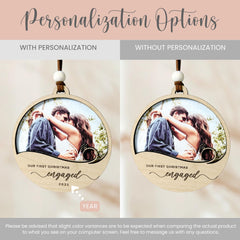 Custom Engagement Photo Ornament Gift for Couple Engaged Photo Ornament Laser Engraved Engagement Gift Picture Engaged Keepsake Name Date