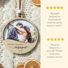 Couple Engaged Photo Ornament Laser Engraved