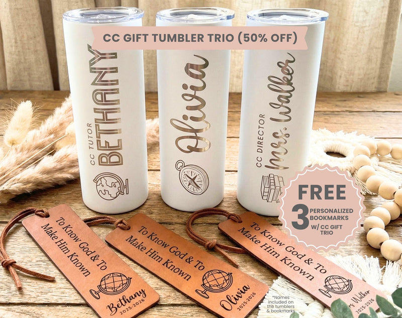 Personalized CC Tumbler Free Bookmark Custom Tumbler Gift for Classical Conversation Tutor Appreciation Cup CC Director Gift Tumbler Coffee