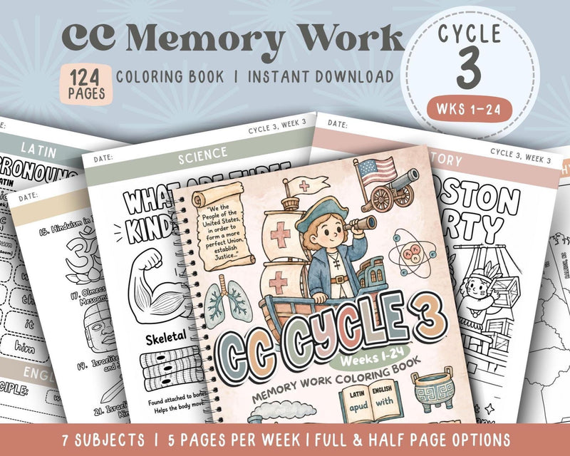 CC Cycle 3 Coloring Book Gift for Classical Conversations Student First Day GIft Cycle 3 Memory Work CC Class Worksheet Activity Printable