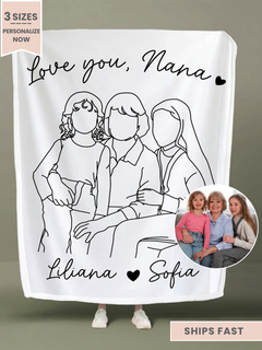 Personalized Nana Line Art Portrait Minky Blanket