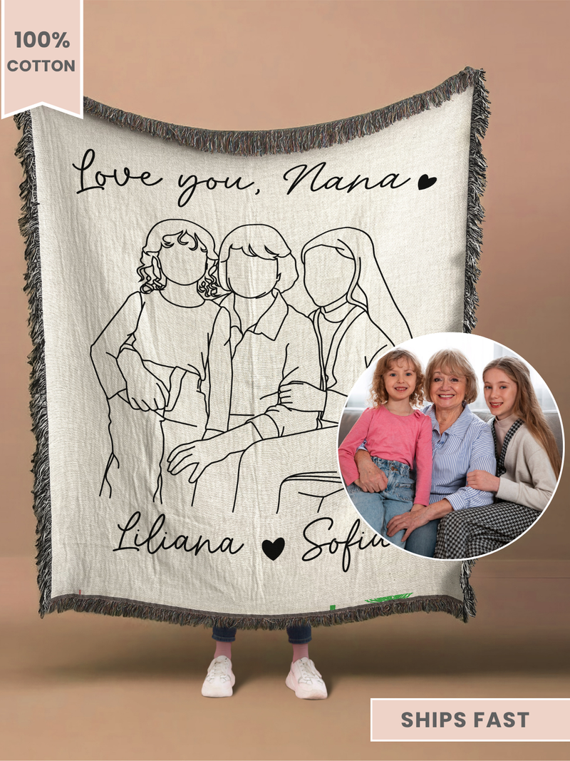Personalized Nana Line Art Portrait Woven Blanket