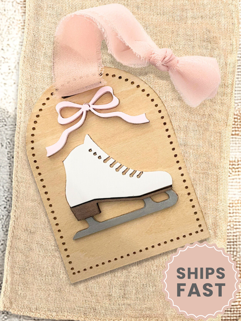 Personalized Wooden Ice Skate Bag Tag