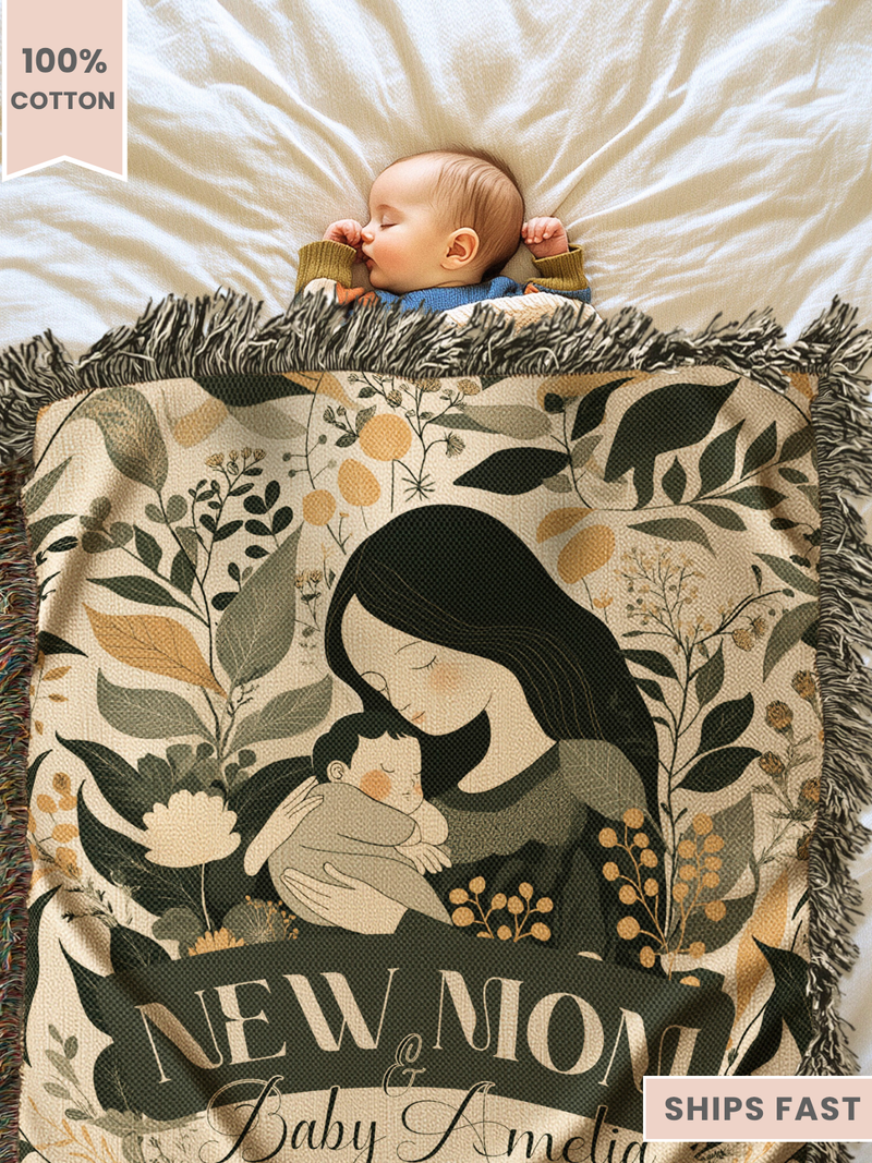 Personalized New Mom Woven Blanket
